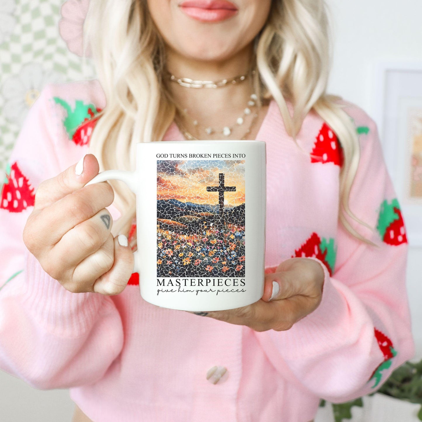 Christian Coffee Mug Gift for Christian, Broken Pieces into Masterpieces, Jesus Christian Mug, Faith gift, Religious Mug, Christian Gift