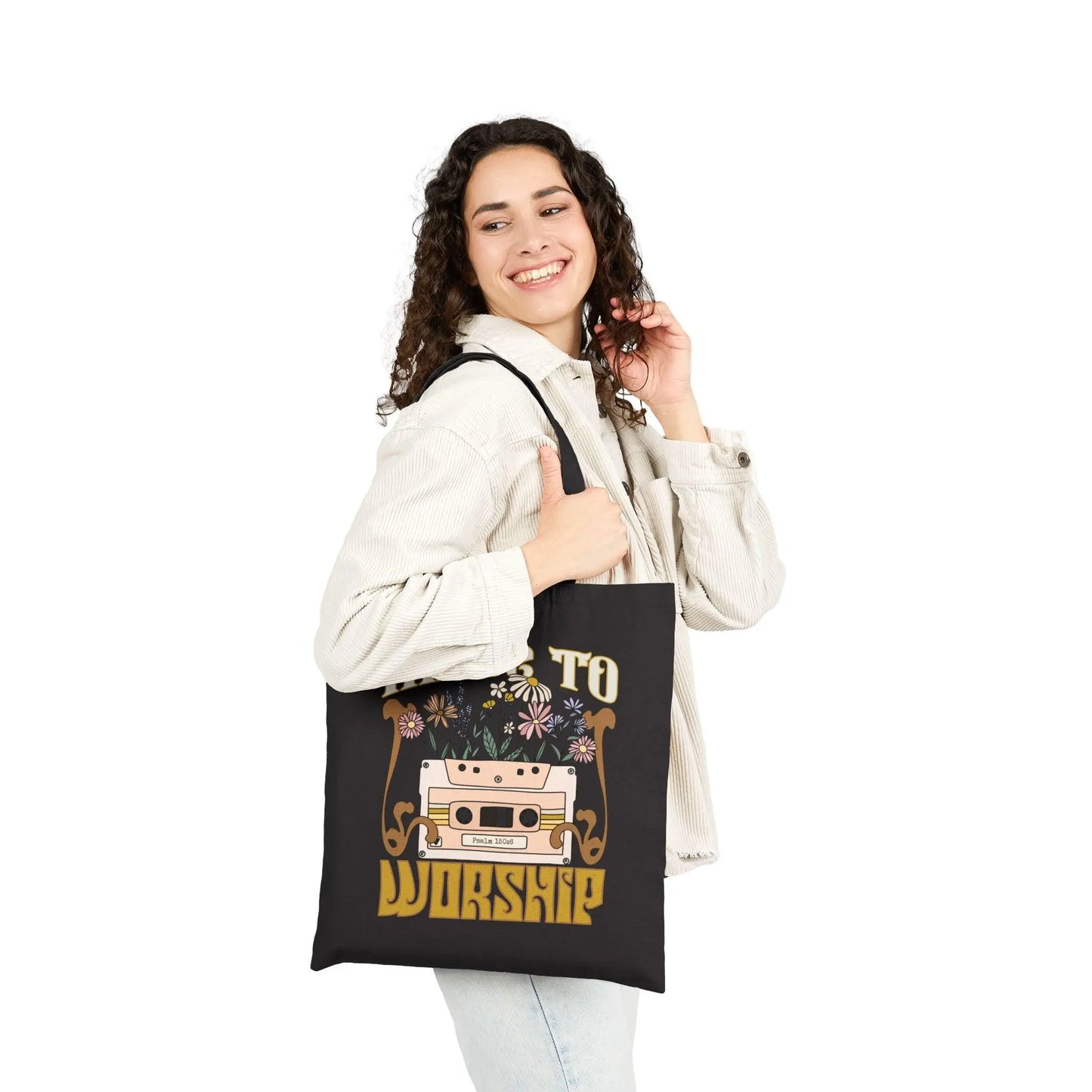 Made to Worship Cotton Canvas Tote Bag, Boho Tote for Church, Eco-Friendly Shopping Bag, Gifts for Her, Floral Art Tote, church merch