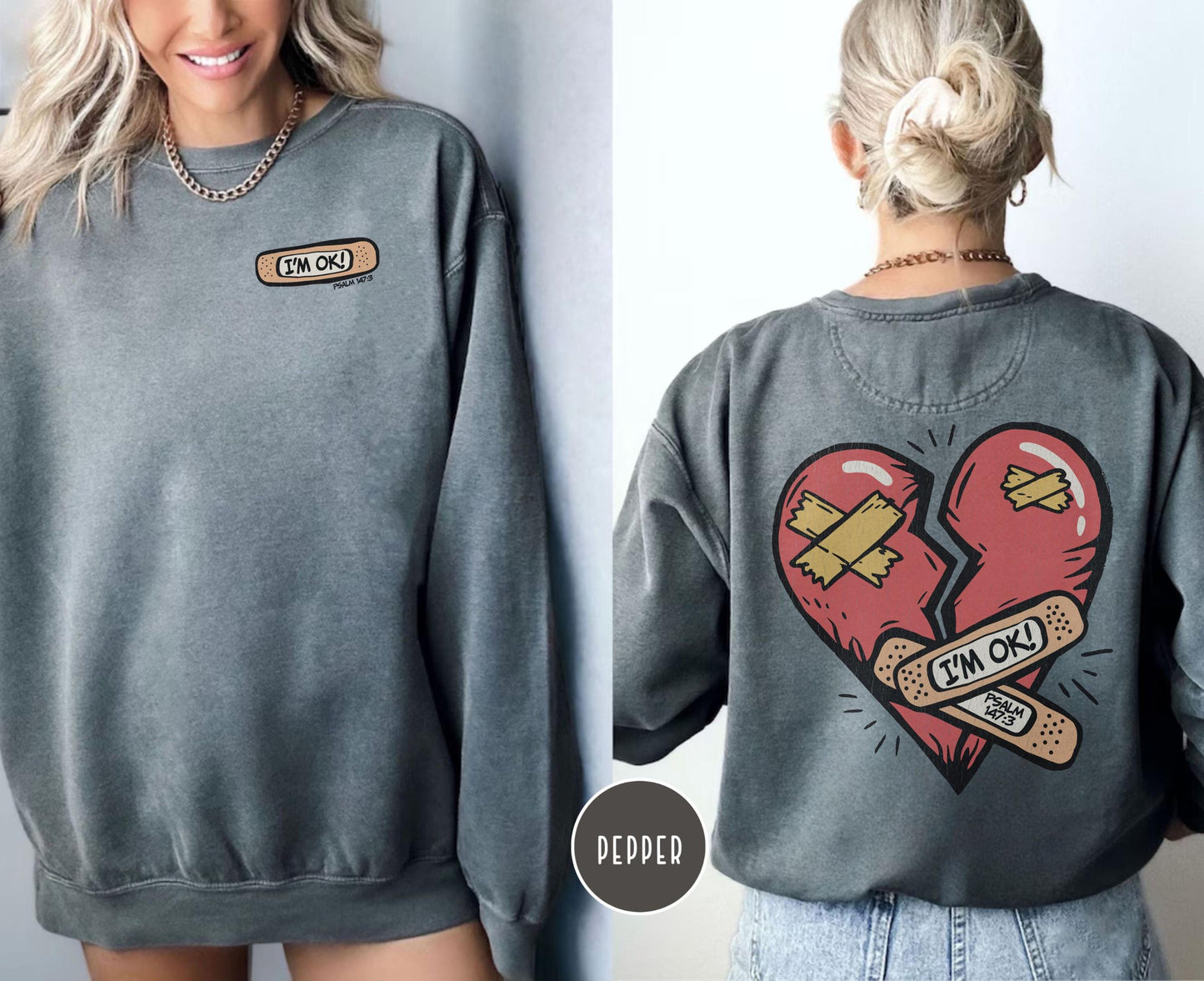 Christian Comfort Colors Sweatshirt, Jesus Heals Psalm 147:3, Religious Pullover, Unisex Jumper, Christian Gift, Christian Sweatshirt