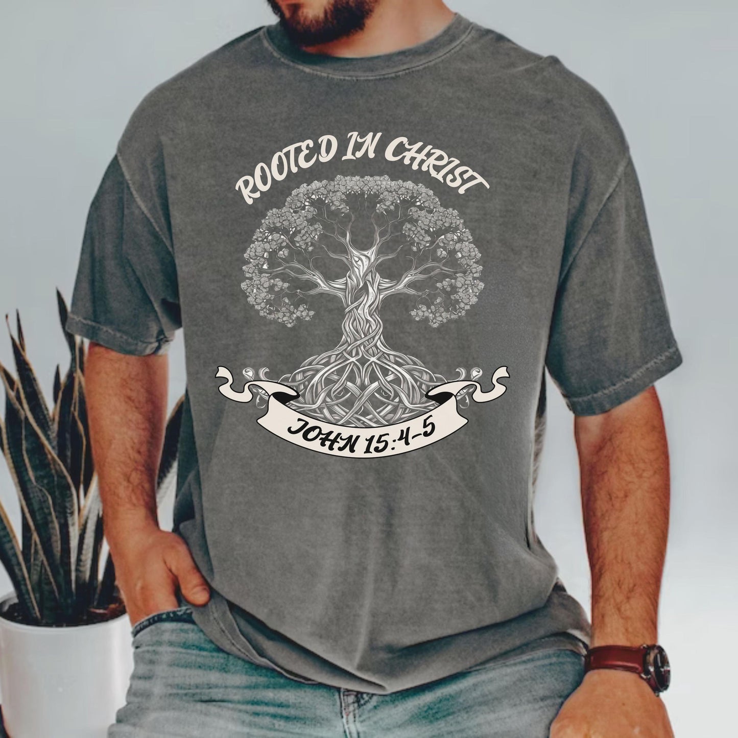 Rooted in Christ Mens Christian T-Shirt, Men's Christian Tee, He has risen tee, Bible Verse T shirt, Gift for christian man, men's Faith tee