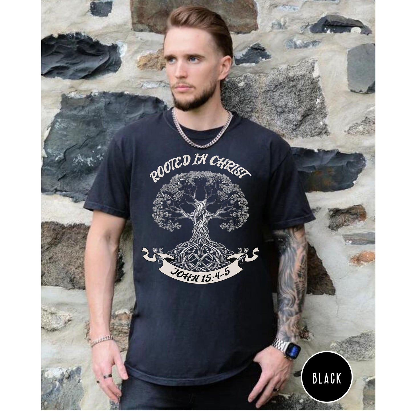 Rooted in Christ Mens Christian T-Shirt, Men's Christian Tee, He has risen tee, Bible Verse T shirt, Gift for christian man, men's Faith tee