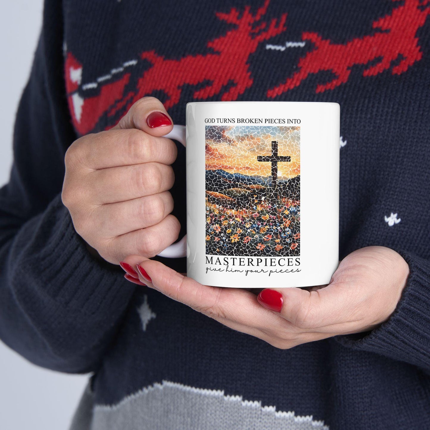 Christian Coffee Mug Gift for Christian, Broken Pieces into Masterpieces, Jesus Christian Mug, Faith gift, Religious Mug, Christian Gift