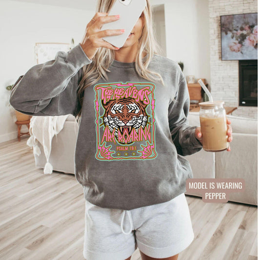 Christian Tiger Sweatshirt, Religious Graphic Pullover, Heaven Roaring Unisex Jumper, Faith Apparel, Religious Clothing