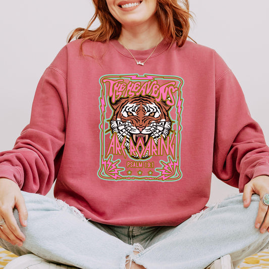 Christian Tiger Sweatshirt, Religious Graphic Pullover, Heaven Roaring Unisex Jumper, Faith Apparel, Religious Clothing