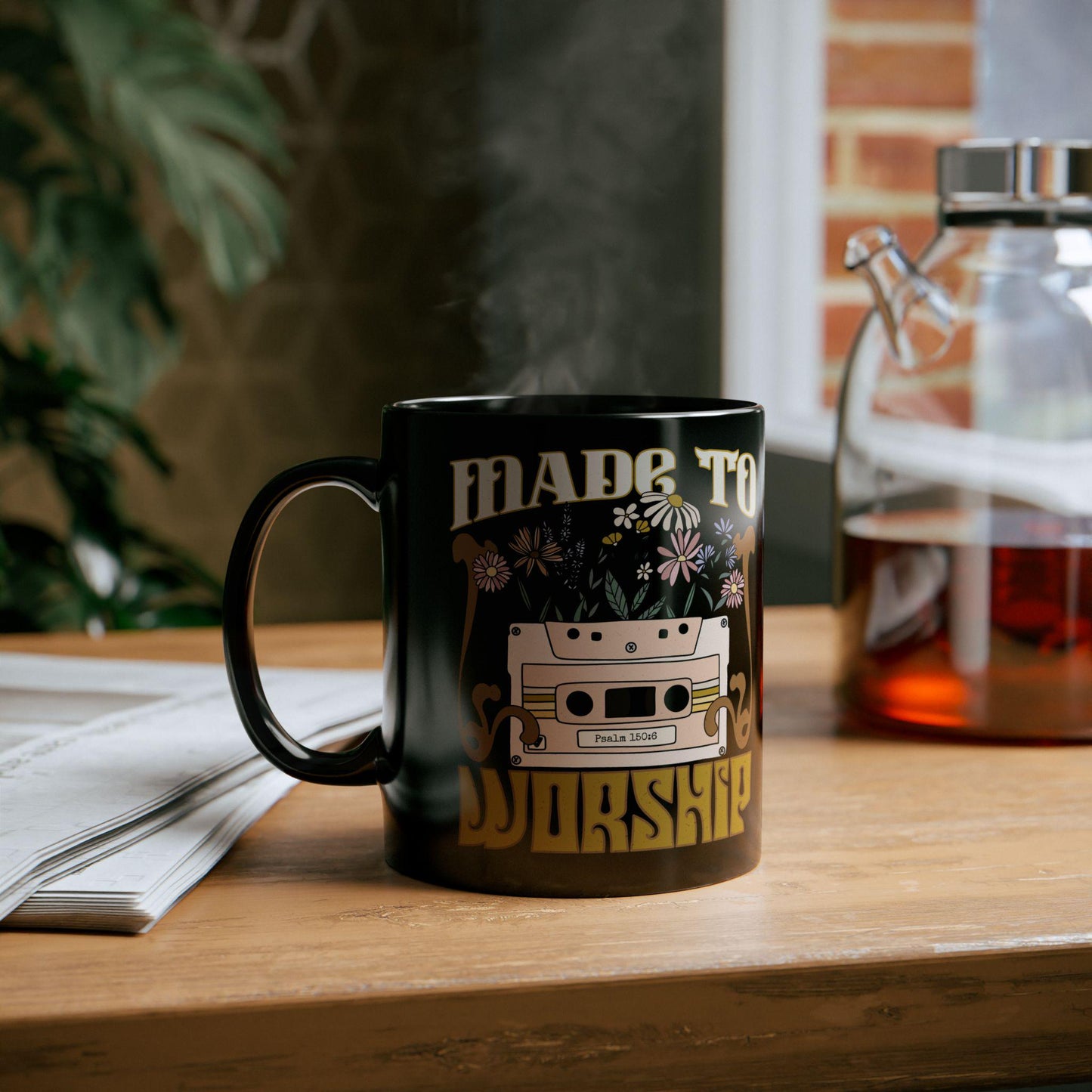 Christian Coffee Mug, Made to Worship, Christian men's Gift, Coffee Cup, Black Ceramic Tea Mug, Bible Verse gift, Gift for worship leader