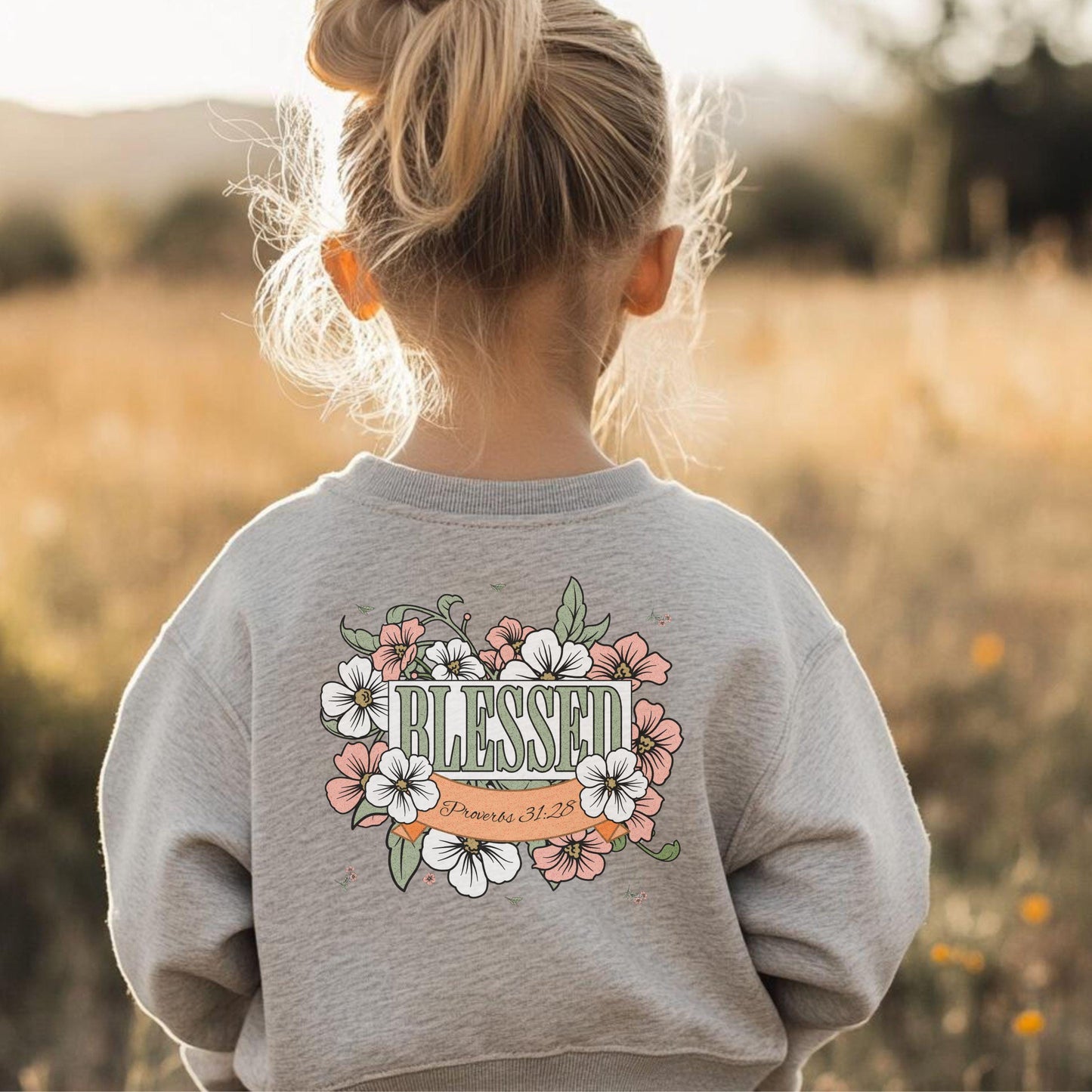 Youth Blessed Sweatshirt - "Blessed" Floral Design, Cozy Gift, Spring Fashion, Youth Apparel, Inspirational Style, Everyday Comfort