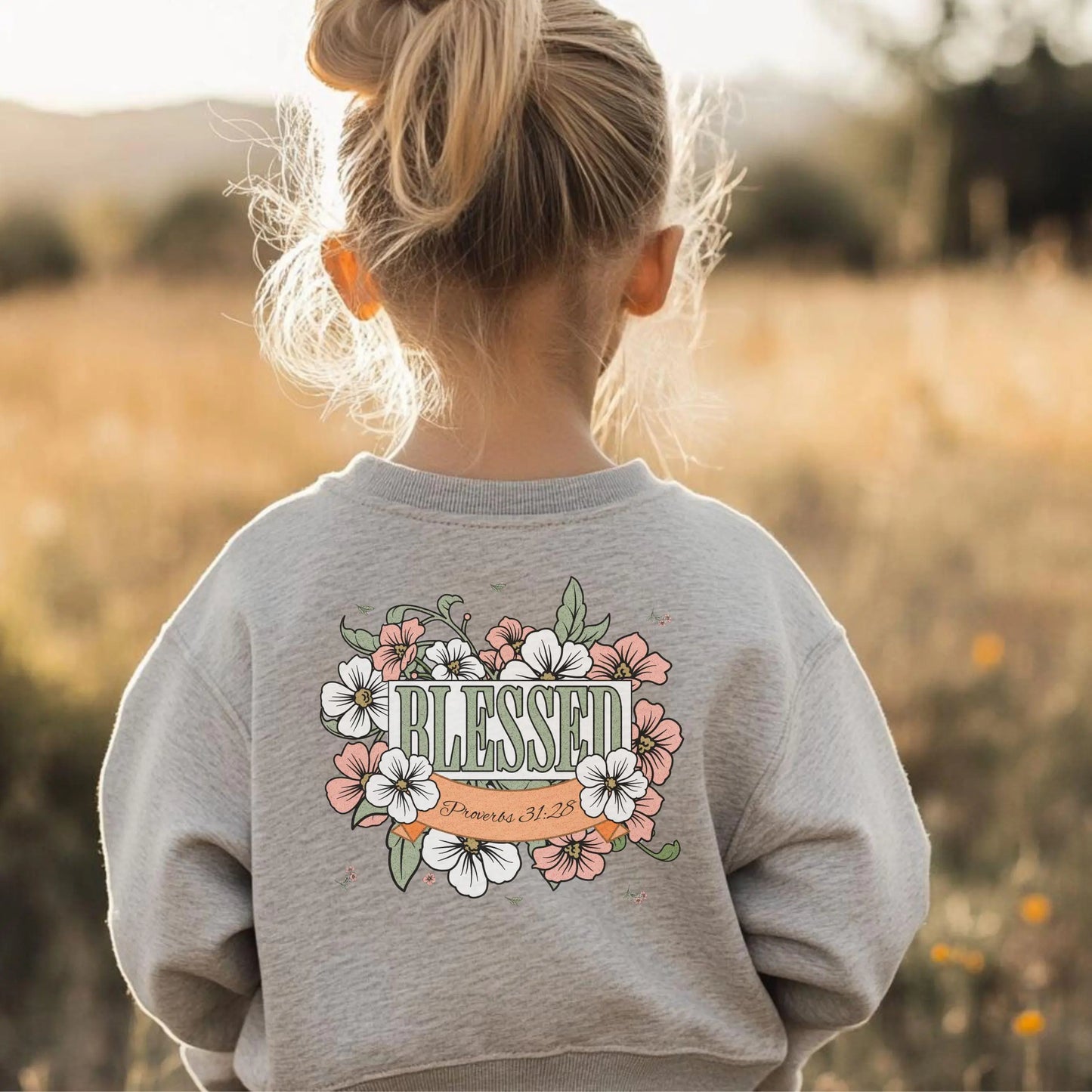 Youth Blessed Sweatshirt - "Blessed" Floral Design, Cozy Gift, Spring Fashion, Youth Apparel, Inspirational Style, Everyday Comfort
