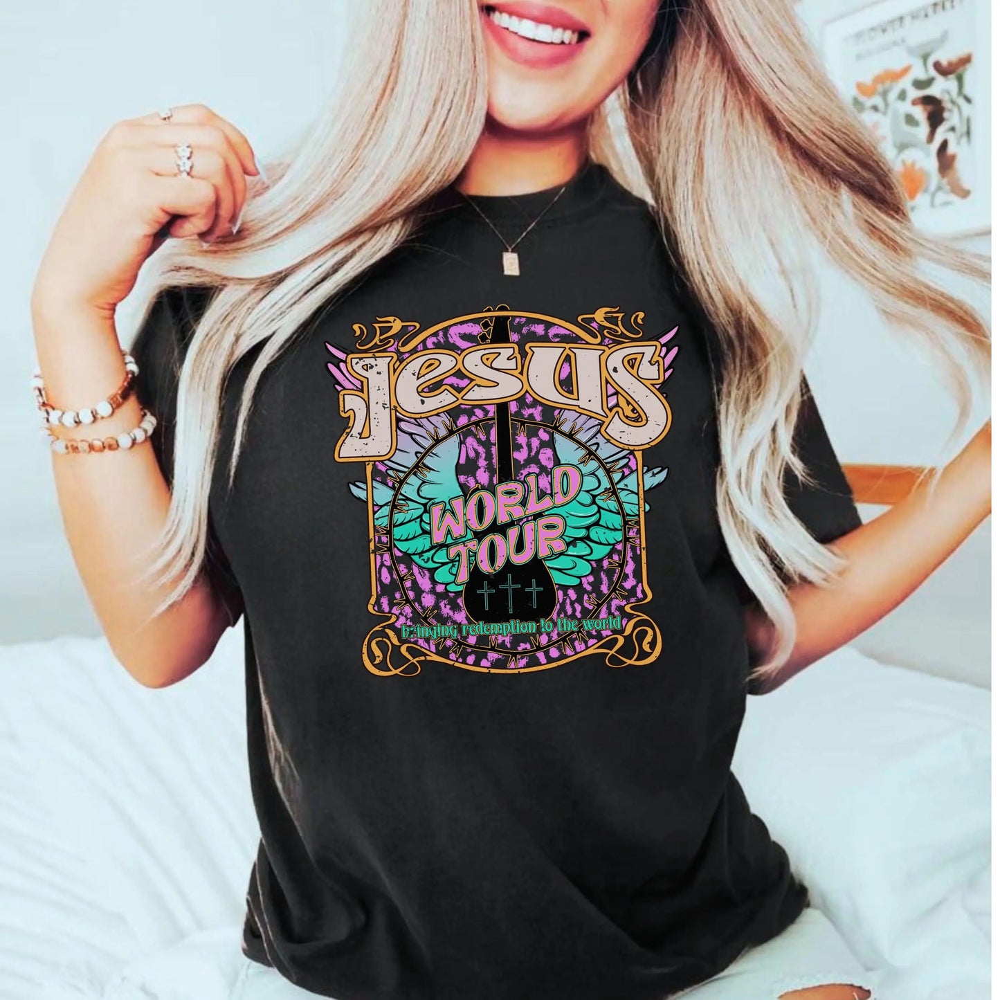 Vintage Jesus World Tour Boho Christian Tee, Retro Jesus Tee, Trendy Christian Graphic Shirt, New Christian Gift, Jesus Apparel, Faith tee