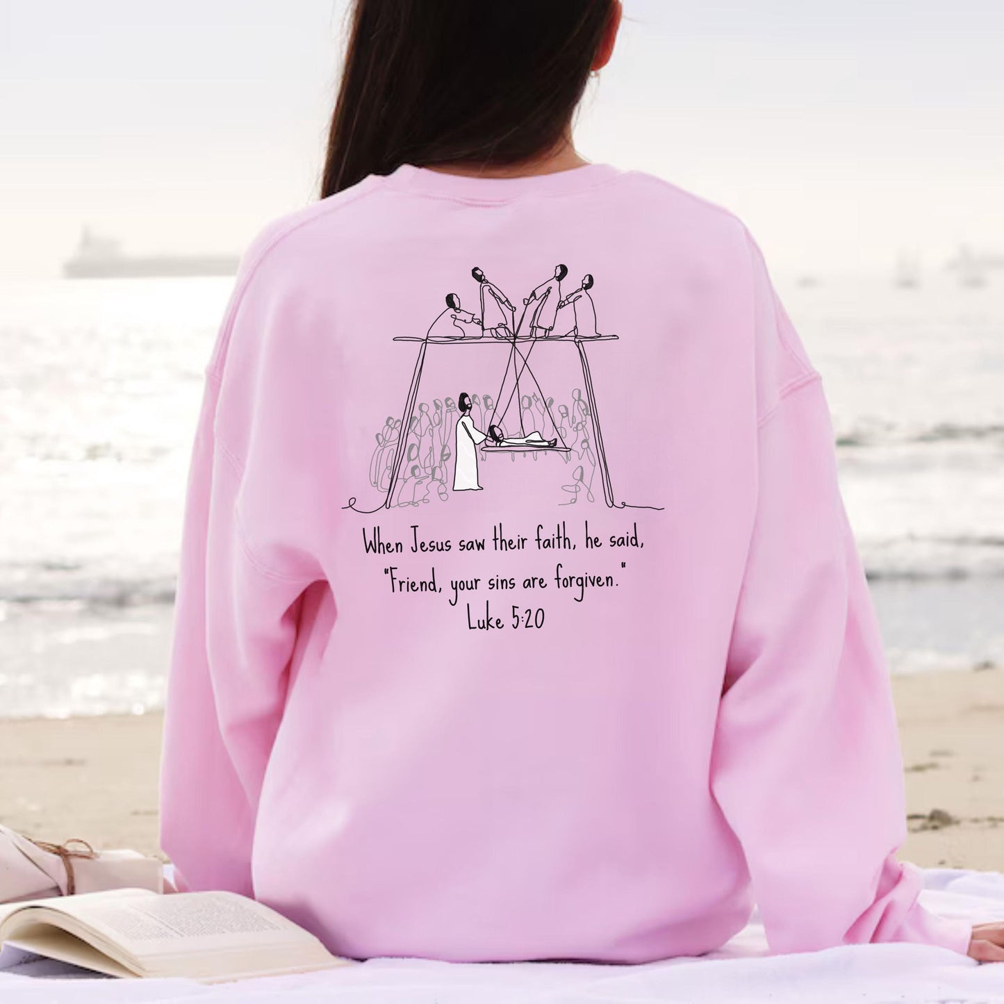 Luke 5:20 sweatshirt, Christian Line art sweatshirt, christian mom gift, youth pastor gift, Bible Verse Apparel, trendy Christian Clothing,