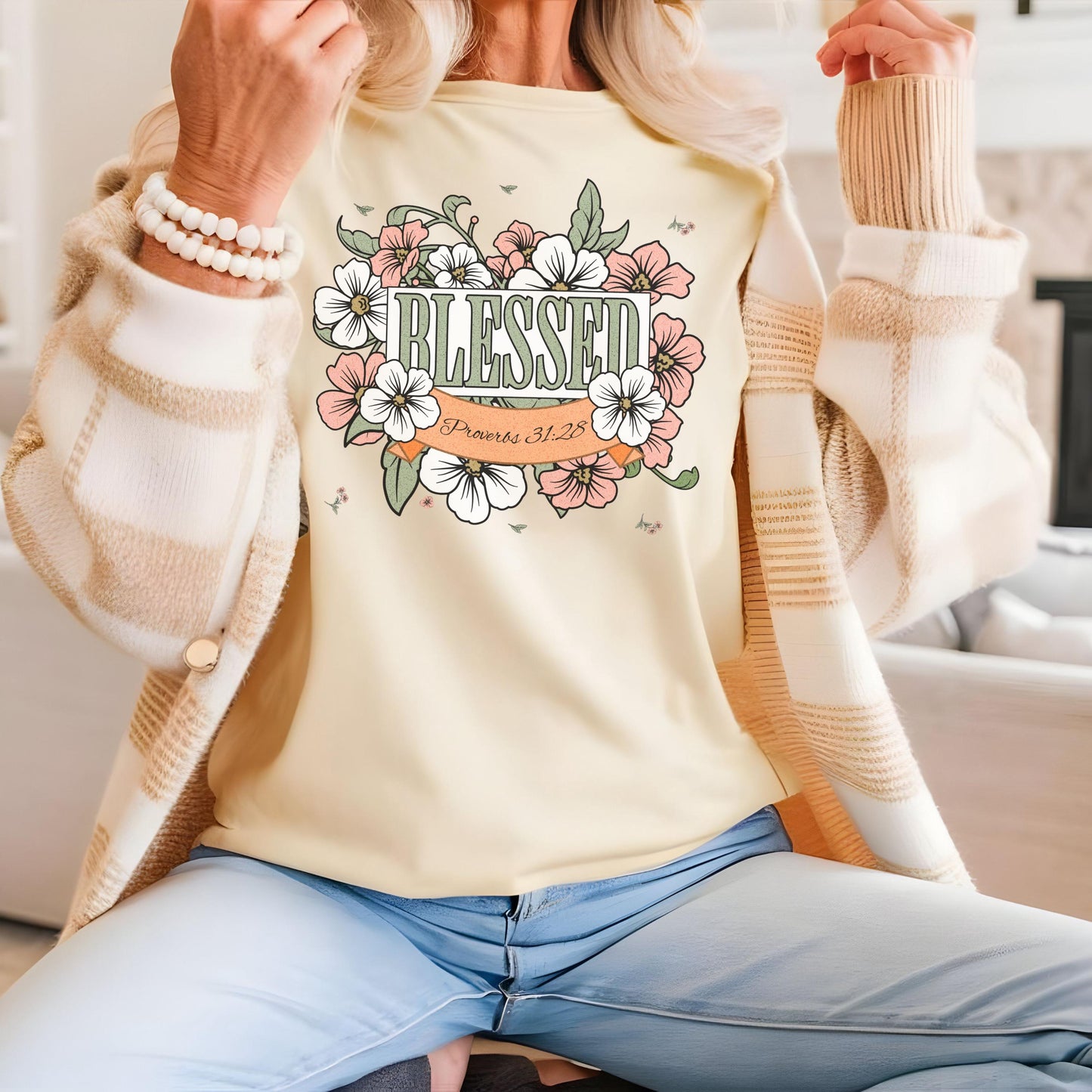 Blessed Floral T-Shirt, Women's Christian Shirt, Jesus Lover Gift, Easter Shirt, Bible Verse Shirt, Blessed Shirt, faith gift, He is risen
