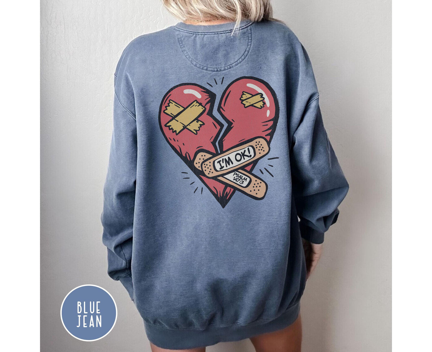 Christian Comfort Colors Sweatshirt, Jesus Heals Psalm 147:3, Religious Pullover, Unisex Jumper, Christian Gift, Christian Sweatshirt