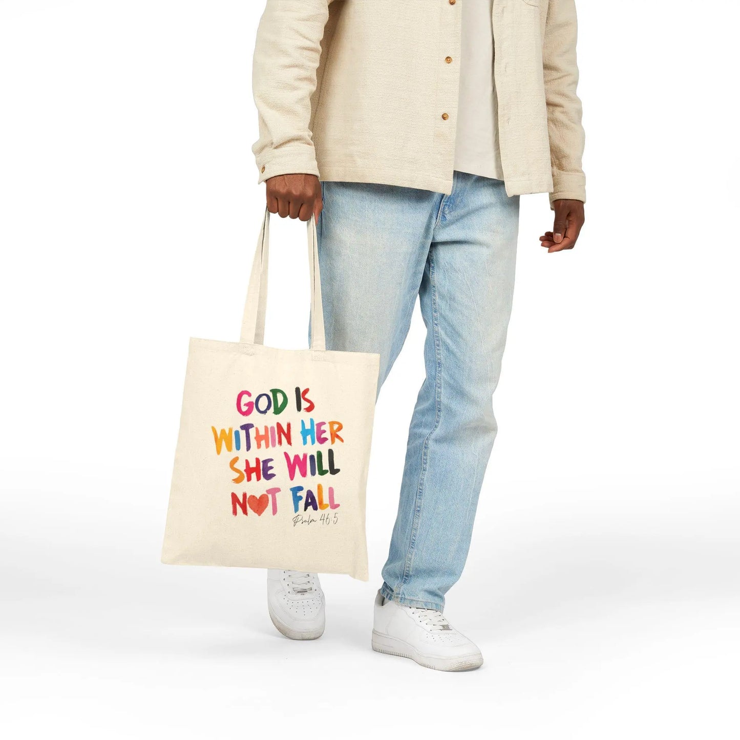 Christian Cotton Canvas Tote Bag - God is Within Her - Christian Woman Gift Bag, new christian gift Bag, Bible bag, christian mom gift
