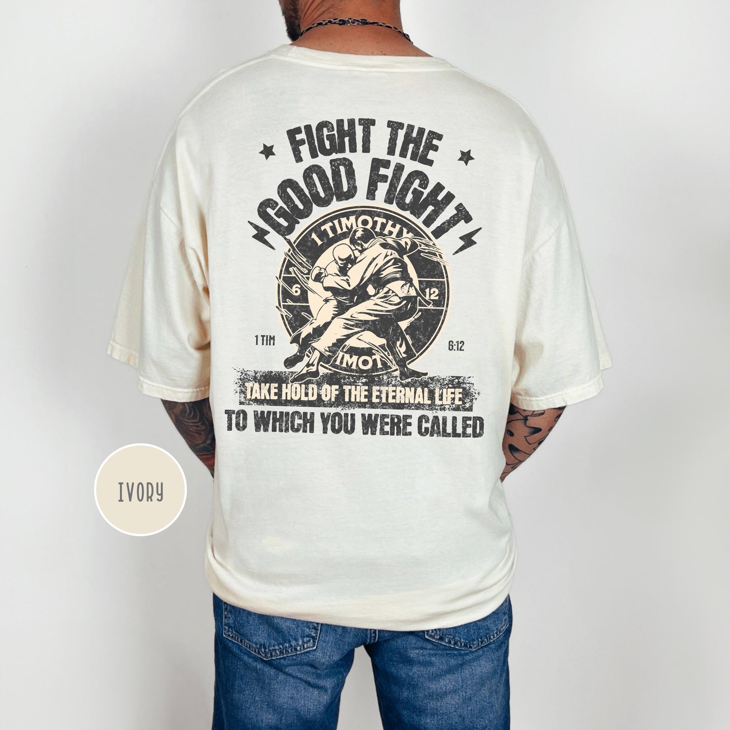 Fight the Good Fight Christian Tee, mens Christian Apparel, Religious Graphic Tee for men, Christian warrior, Faithful Warrior Mens T-shirt