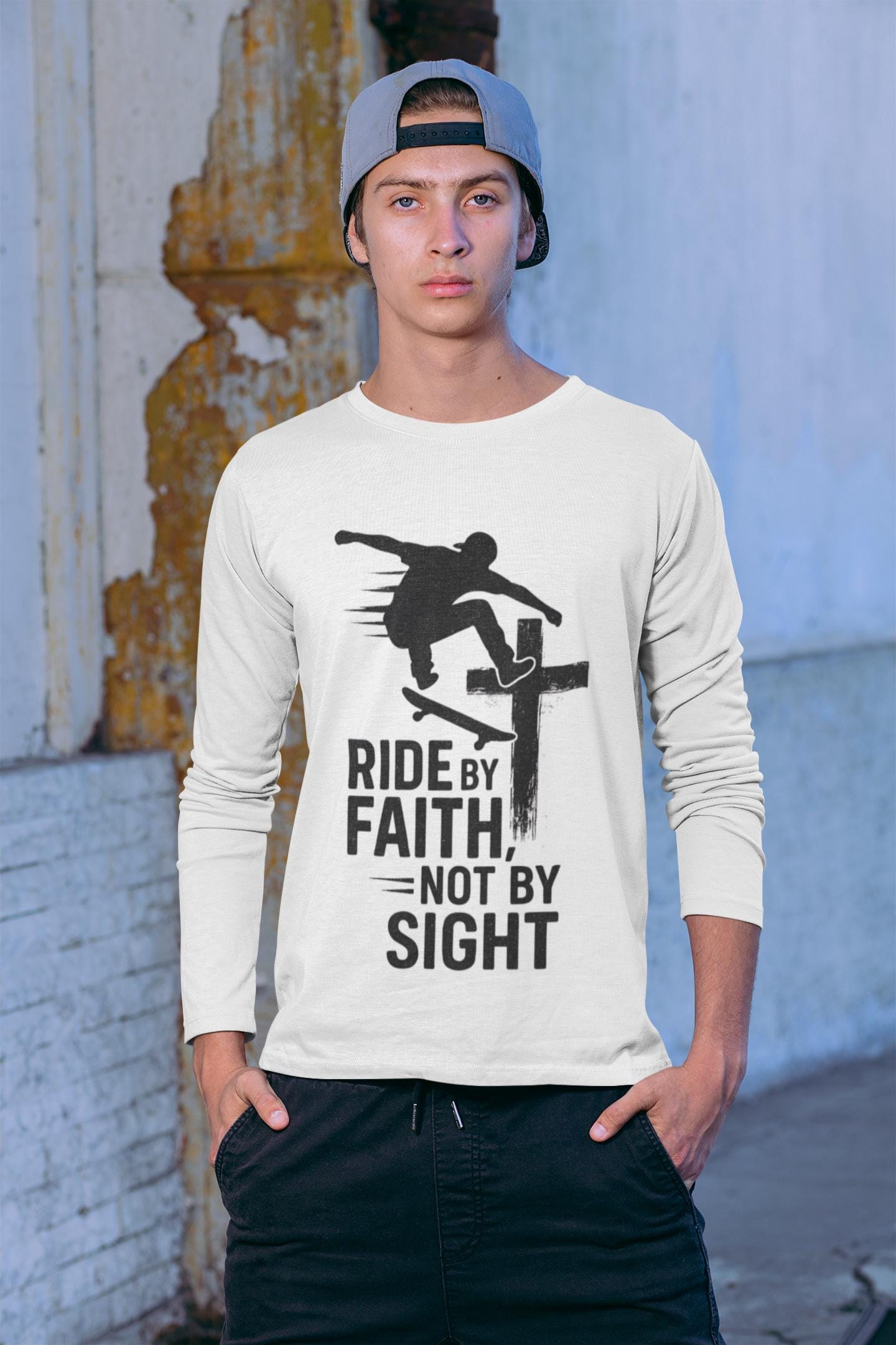 Skateboarding Themed Christian Long Sleeve T-Shirt, Skateboarder Gift, Christian Long Sleeve Shirt, Religious Clothing, Christian Skater