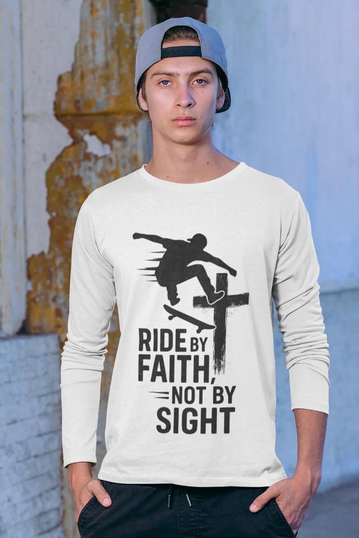 Skateboarding Themed Christian Long Sleeve T-Shirt, Skateboarder Gift, Christian Long Sleeve Shirt, Religious Clothing, Christian Skater