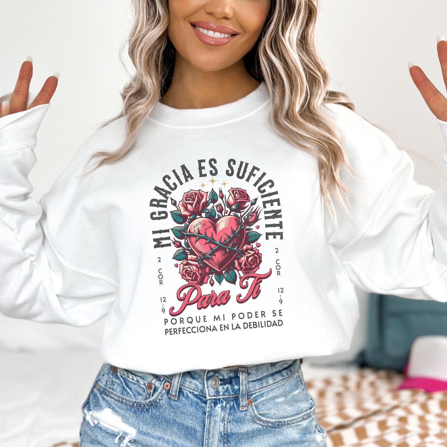 Spanish Christian Sweatshirt, My grace is sufficient gift, Mexican mom Gift, Spanish Language Top, Church apparel, gift for christian mom