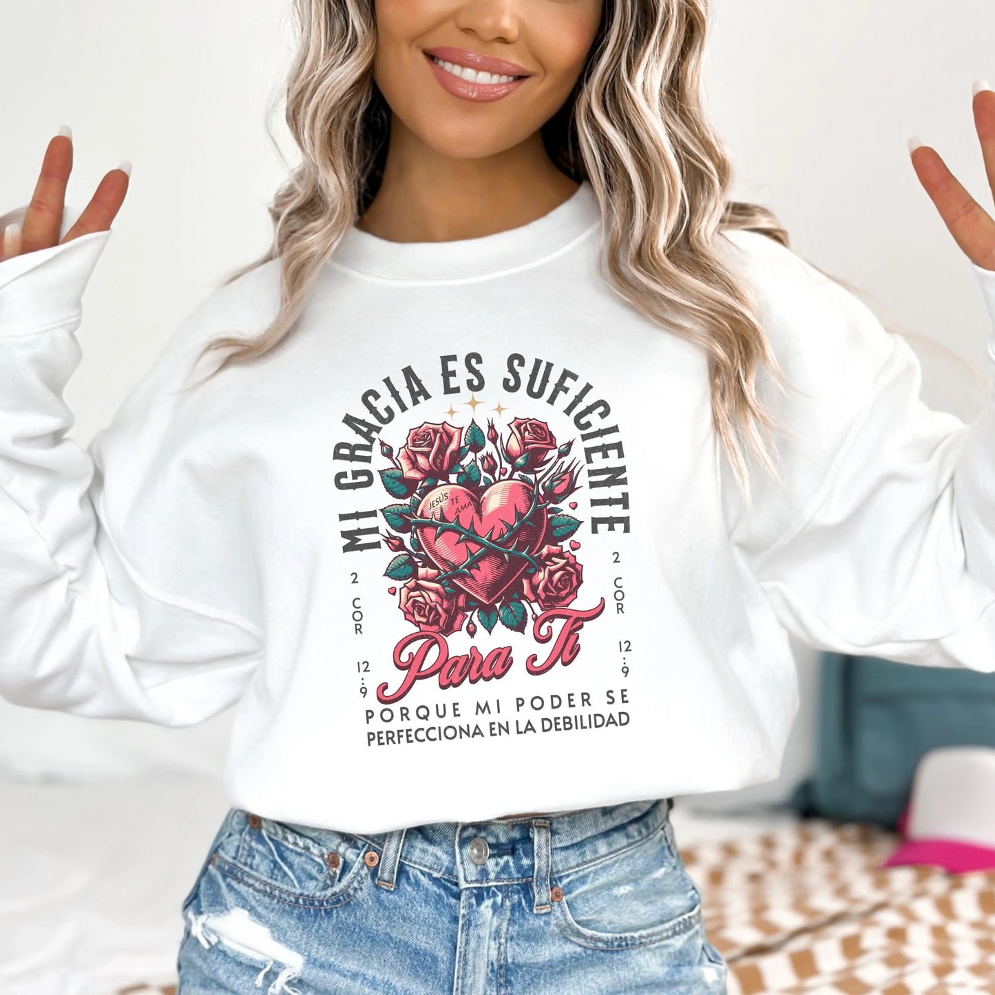 Spanish Christian Sweatshirt, My grace is sufficient gift, Mexican mom Gift, Spanish Language Top, Church apparel, gift for christian mom