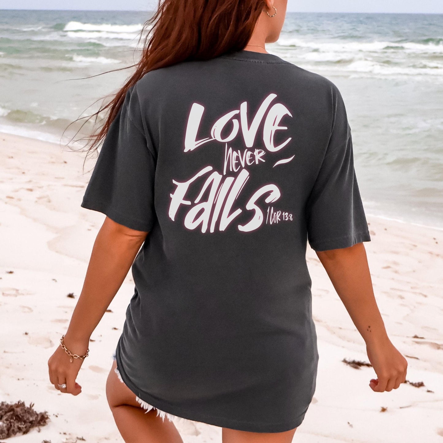 Love never Fails Comfort Colors® Christian Shirt, Jesus lover gift, Boho Christian Shirt, Religious top, Trendy Christian Oversized T-Shirt