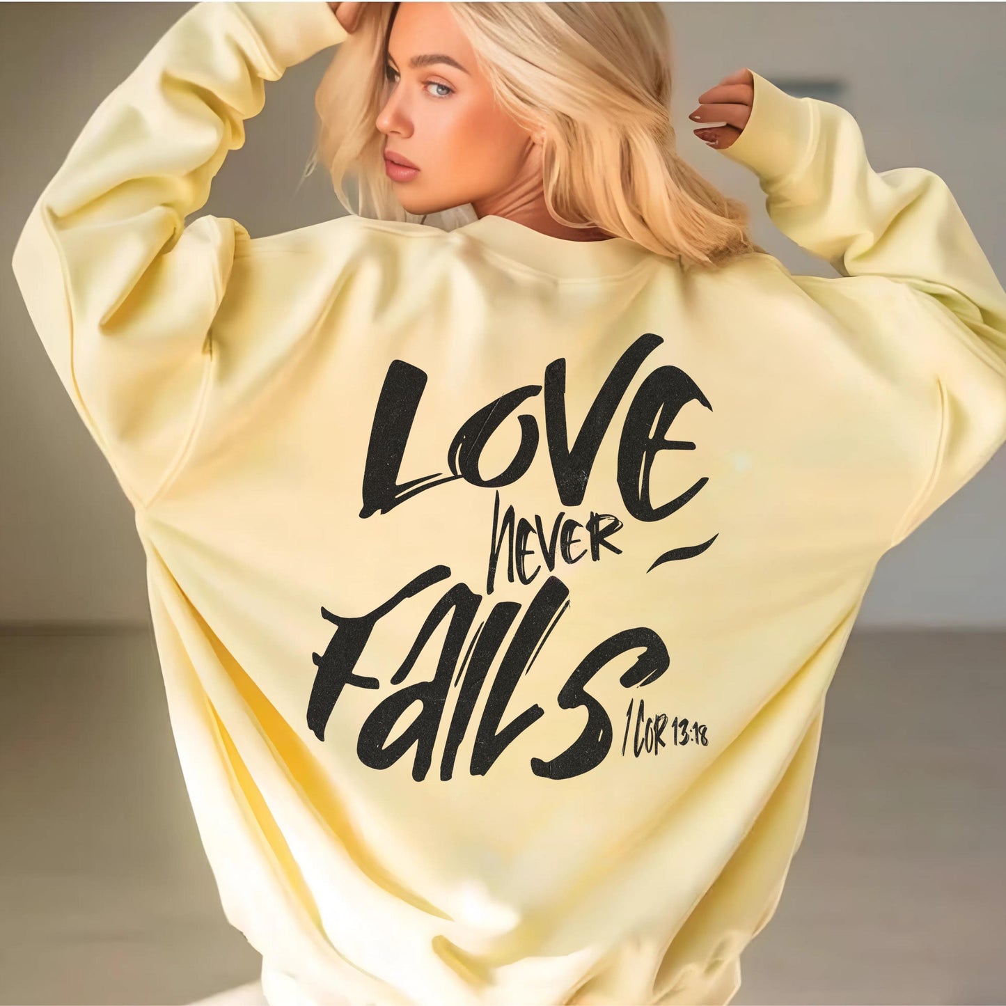 Love Never Fails Comfort Colors Sweatshirt, Bible Verse Apparel, Christian Long Sleeve, Christian gift, Bible Verse Shirt, Jesus sweatshirt