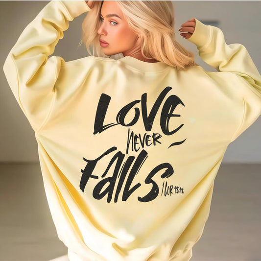 Love Never Fails Comfort Colors Sweatshirt, Bible Verse Apparel, Christian Long Sleeve, Christian gift, Bible Verse Shirt, Jesus sweatshirt