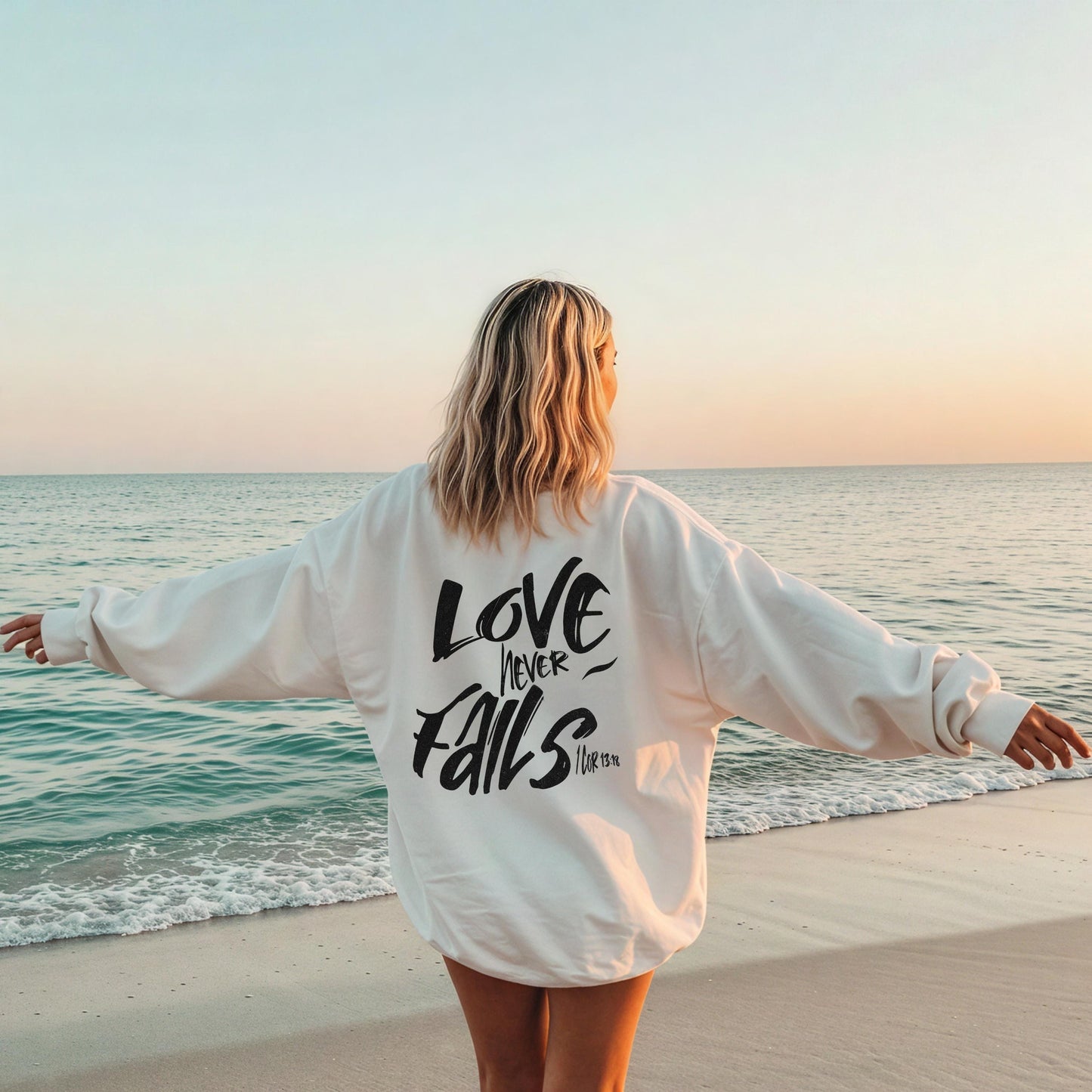 Love Never Fails Comfort Colors Sweatshirt, Bible Verse Apparel, Christian Long Sleeve, Christian gift, Bible Verse Shirt, Jesus sweatshirt