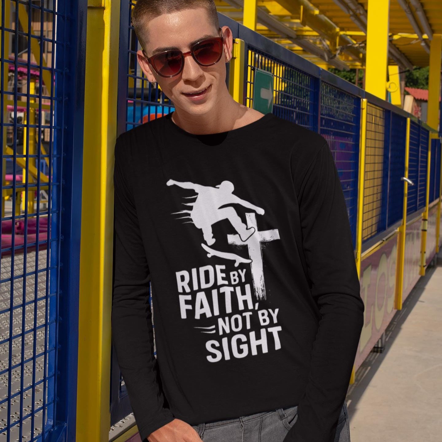 Skateboarding Themed Christian Long Sleeve T-Shirt, Skateboarder Gift, Christian Long Sleeve Shirt, Religious Clothing, Christian Skater