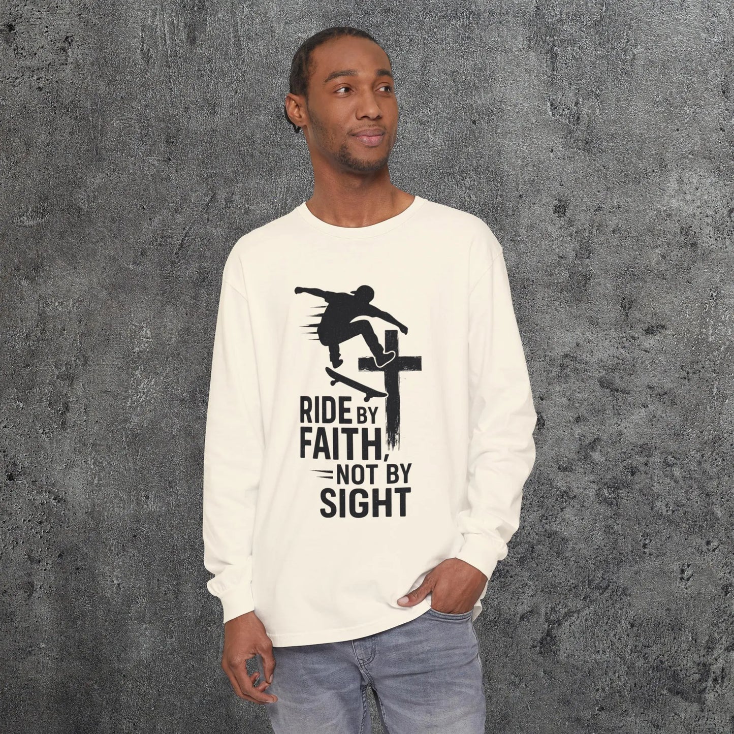 Skateboarding Themed Christian Long Sleeve T-Shirt, Skateboarder Gift, Christian Long Sleeve Shirt, Religious Clothing, Christian Skater