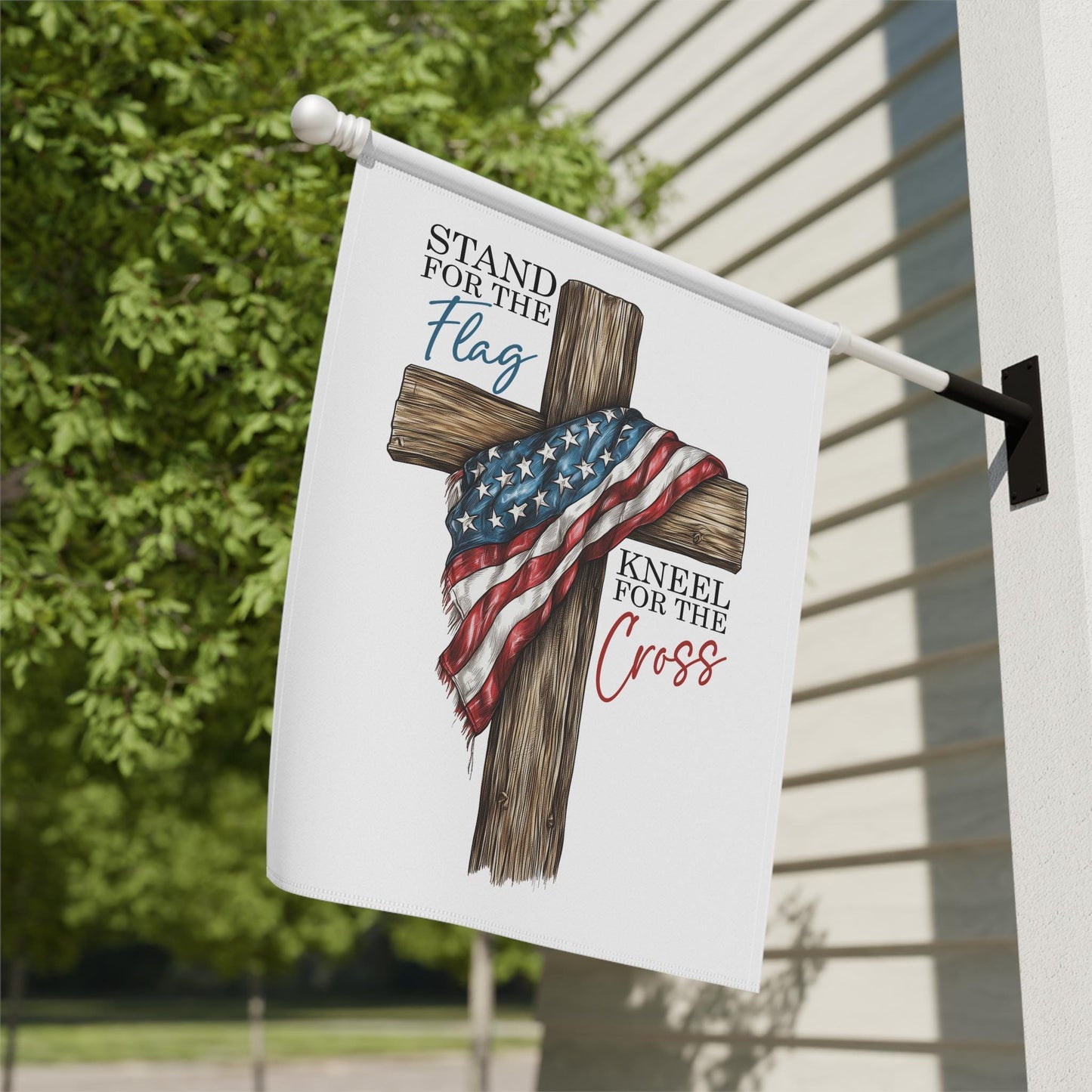 Patriotic Garden Banner, Stand for the Flag Kneel for the Cross Decor, God bless USA Outdoor Flag, 4th of July Sign, Memorial Day Sign