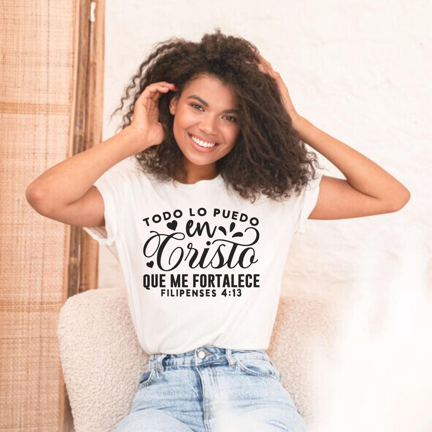 Christian Spanish T-Shirt, Spanish Religious Tee, Bible Verses in Español, Latino Christian gift, Spanish Faith Apparel, Phillipians 4:13