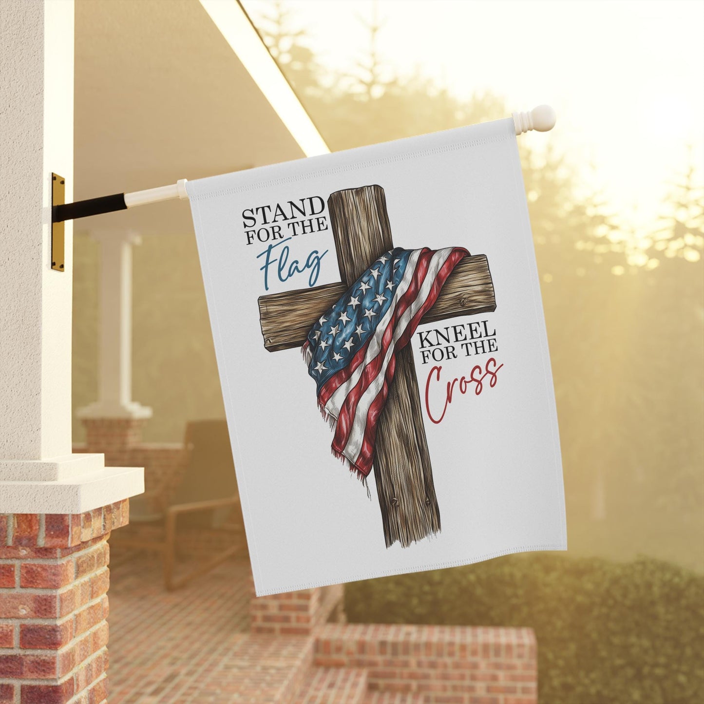 Patriotic Garden Banner, Stand for the Flag Kneel for the Cross Decor, God bless USA Outdoor Flag, 4th of July Sign, Memorial Day Sign