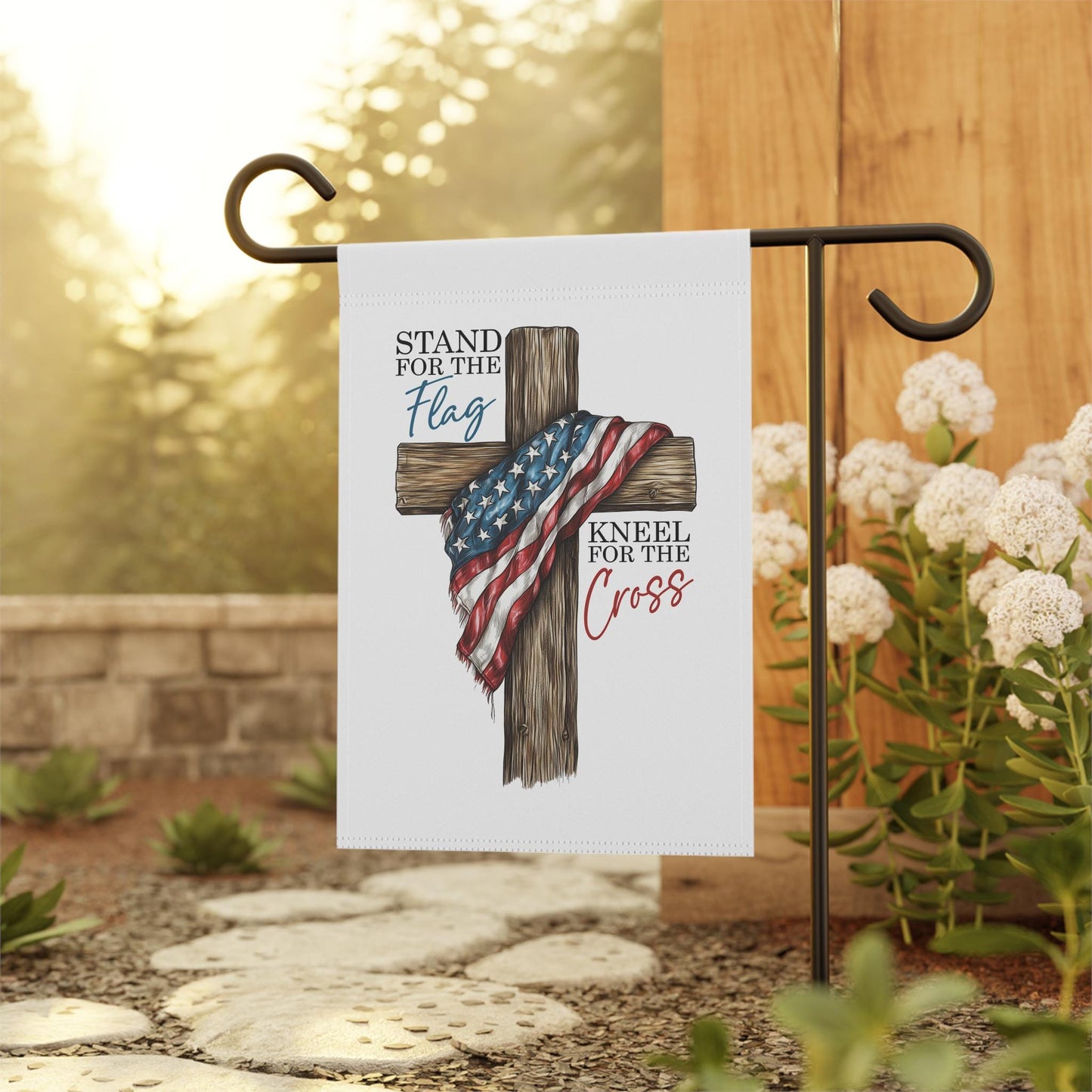 Patriotic Garden Banner, Stand for the Flag Kneel for the Cross Decor, God bless USA Outdoor Flag, 4th of July Sign, Memorial Day Sign