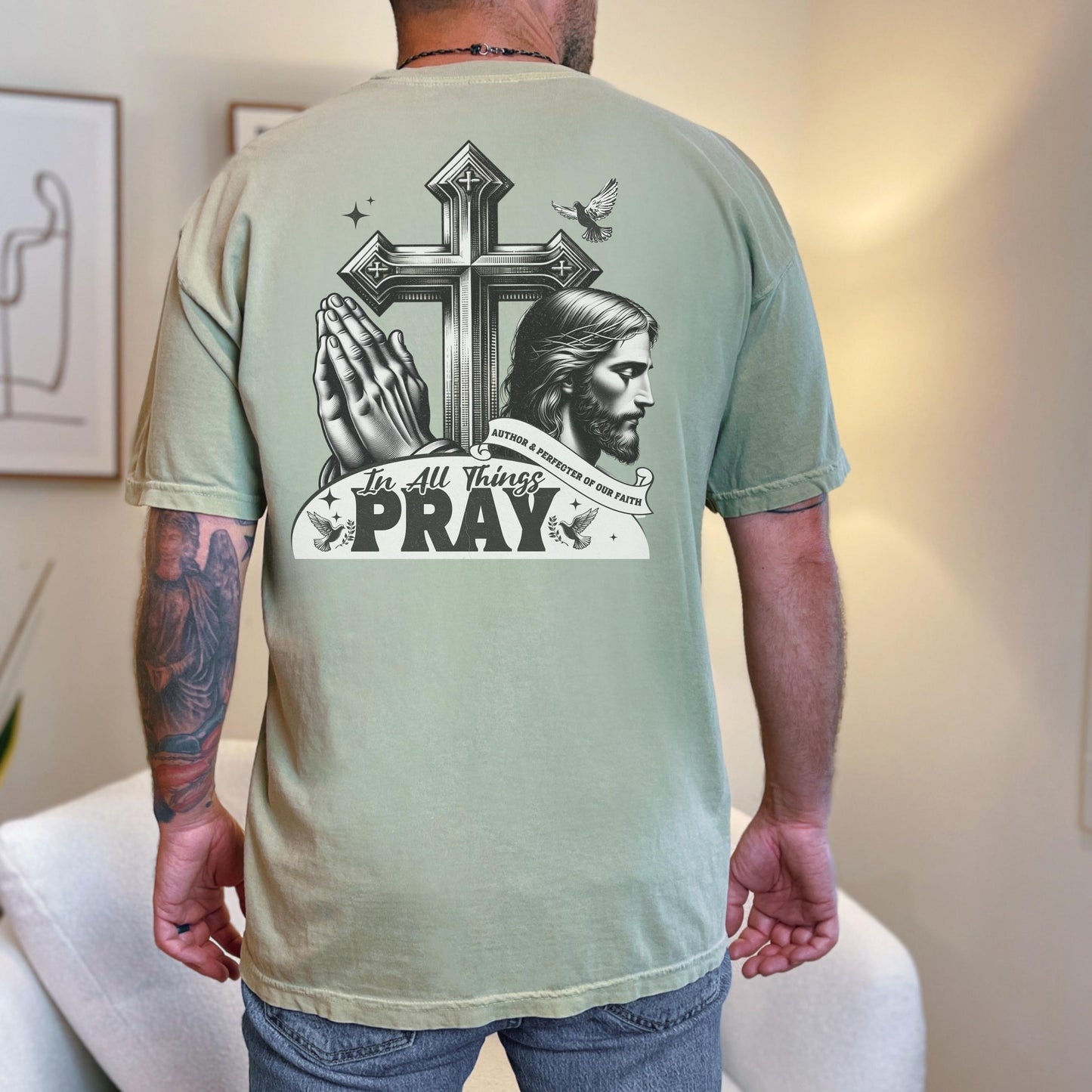 Christian Comfort Colors Mens T-shirt, Prayer Tee, Men's Religious Apparel, Church Apparel, Gift for Pastor, Gift for worship leader