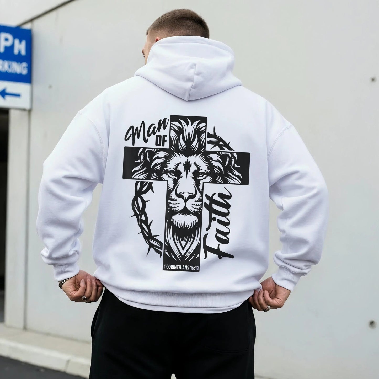 Man of Faith Hoodie – Christian Men’s Hoodie with Cross – Christian Graphic Sweatshirt – Faith Based Apparel Gift for Him, Jesus Hoodie