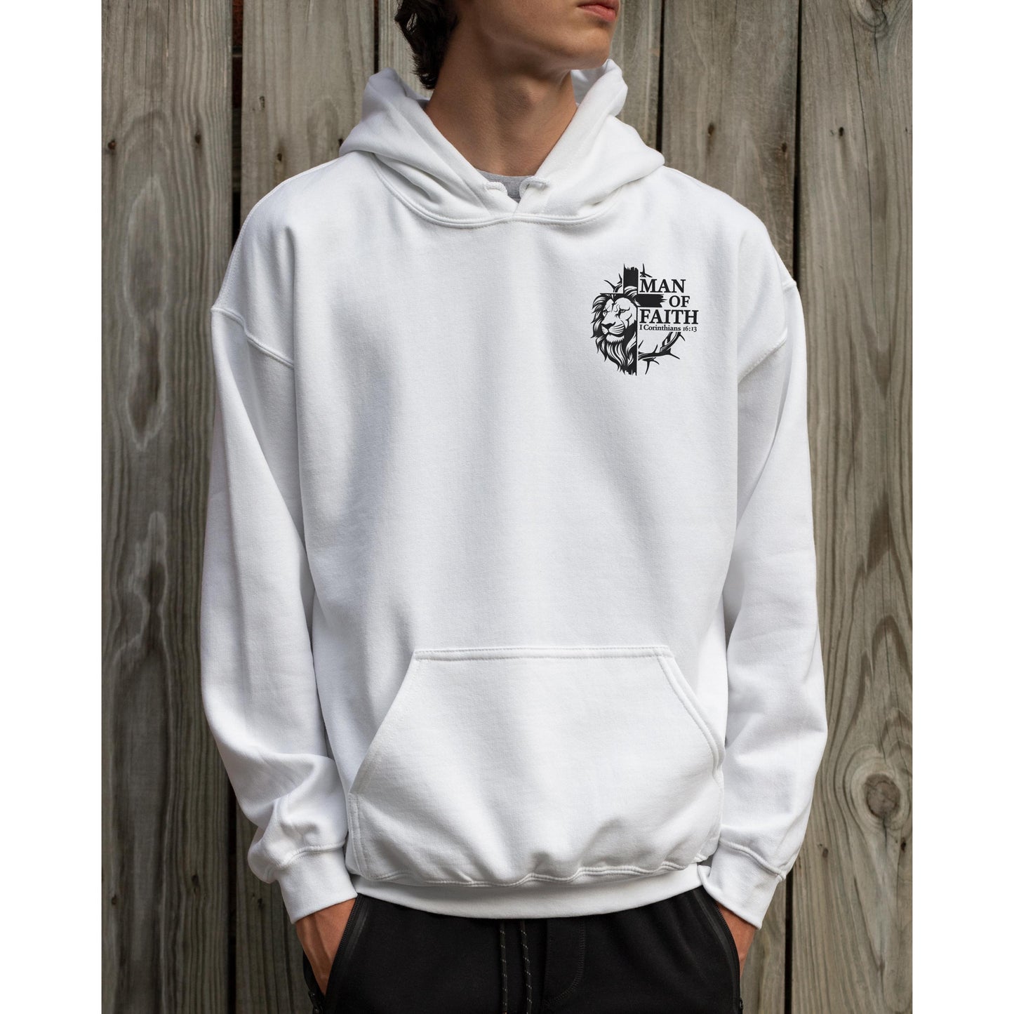 Man of Faith Hoodie – Christian Men’s Hoodie with Cross – Christian Graphic Sweatshirt – Faith Based Apparel Gift for Him, Jesus Hoodie
