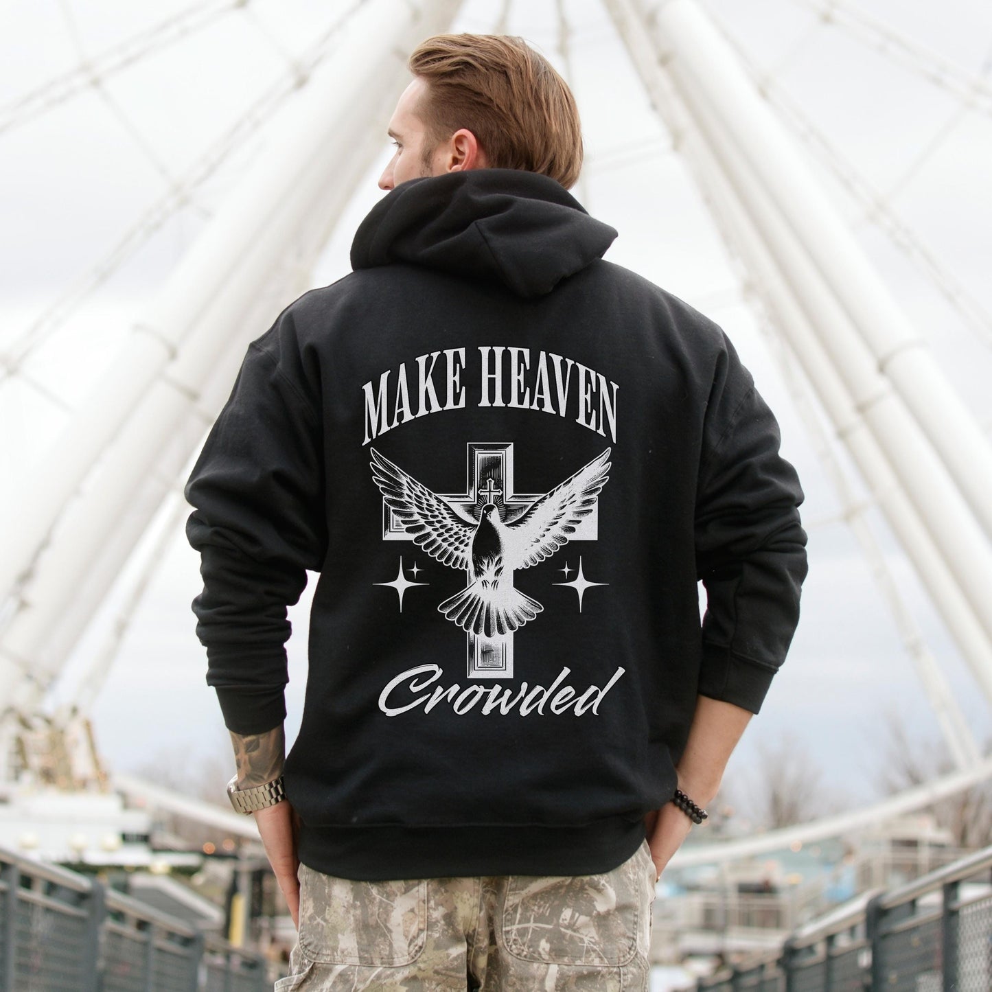 Make Heaven Crowded Hoodie for Christian Men, Christian Apparel Gift, Faith-based Hoodie, Trendy Christian Apparel, youth pastor gift