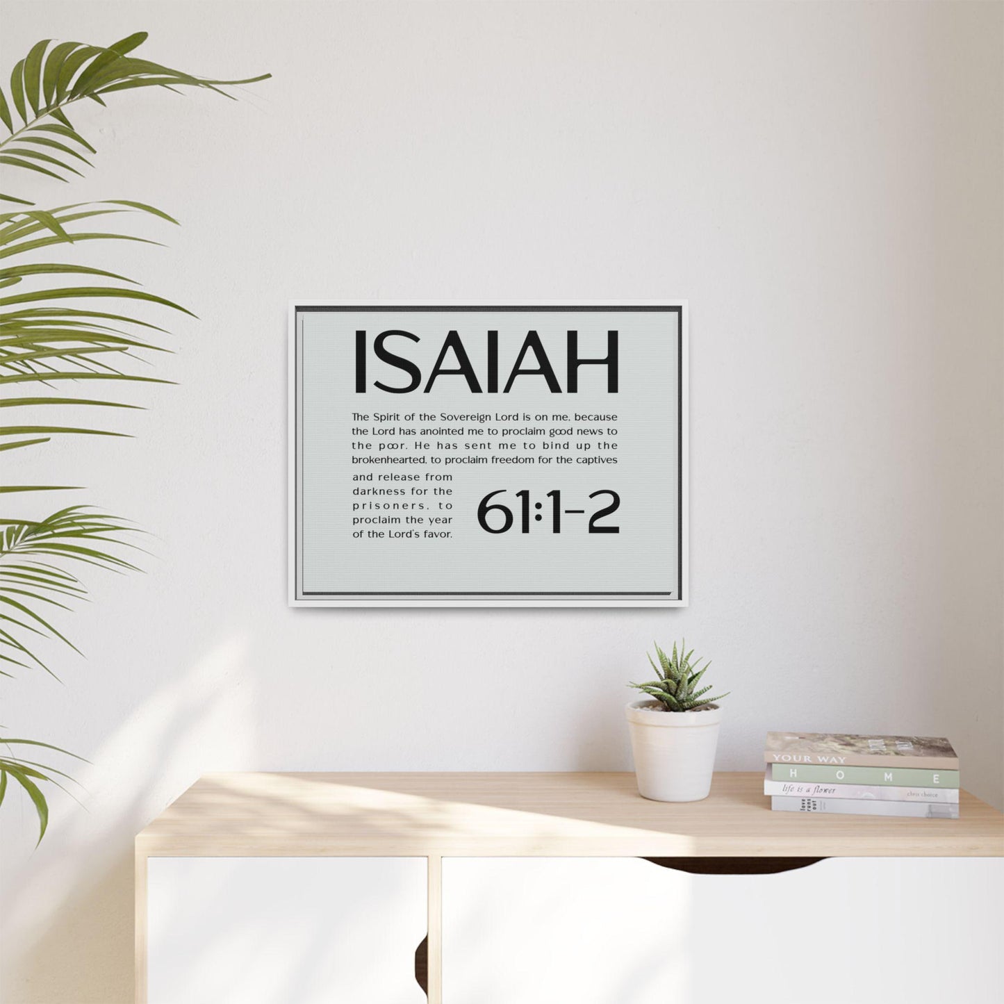 Inspirational Wall Art, Framed Canvas with Isaiah 61:1-2 Scripture, Modern Home Decor, Motivational Gift, Faith-Based Art