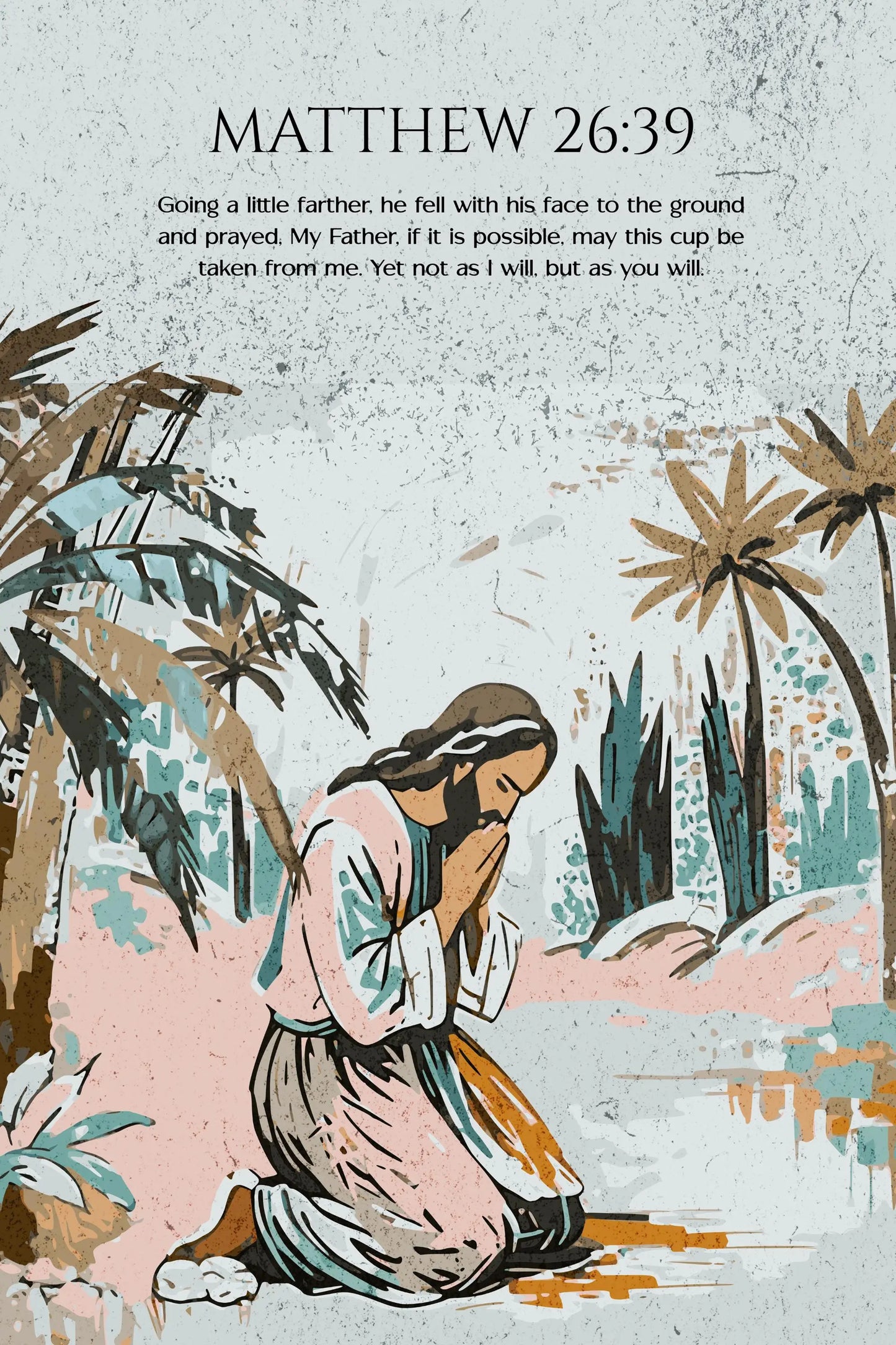 Christian Canvas Wall Art – Jesus Praying in the Garden of Gethsemane – Bible Verse Matthew 26:39 – Inspirational Faith Gift