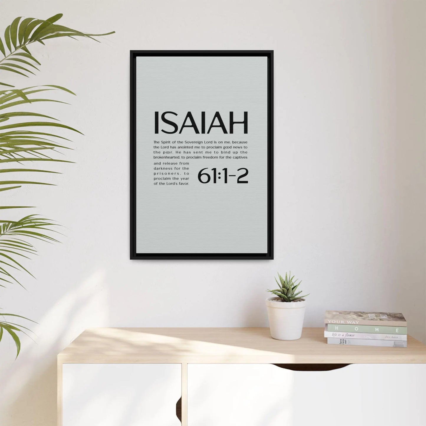 Inspirational Wall Art, Framed Canvas with Isaiah 61:1-2 Scripture, Modern Home Decor, Motivational Gift, Faith-Based Art