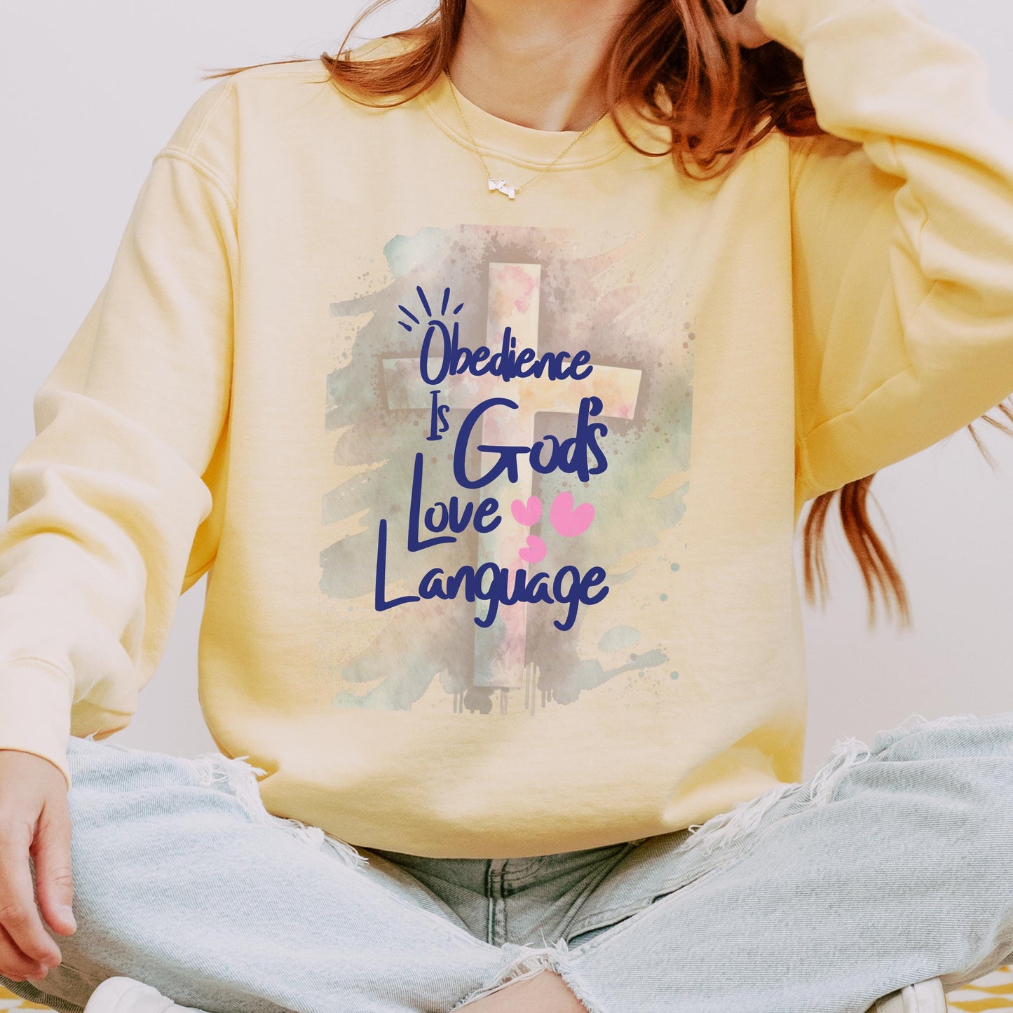 Christian Comfort Colors Sweatshirt – “Obedience Is God’s Love Language” – Faith Inspired Gift - Christian Faith Apparel - Faith Based Top
