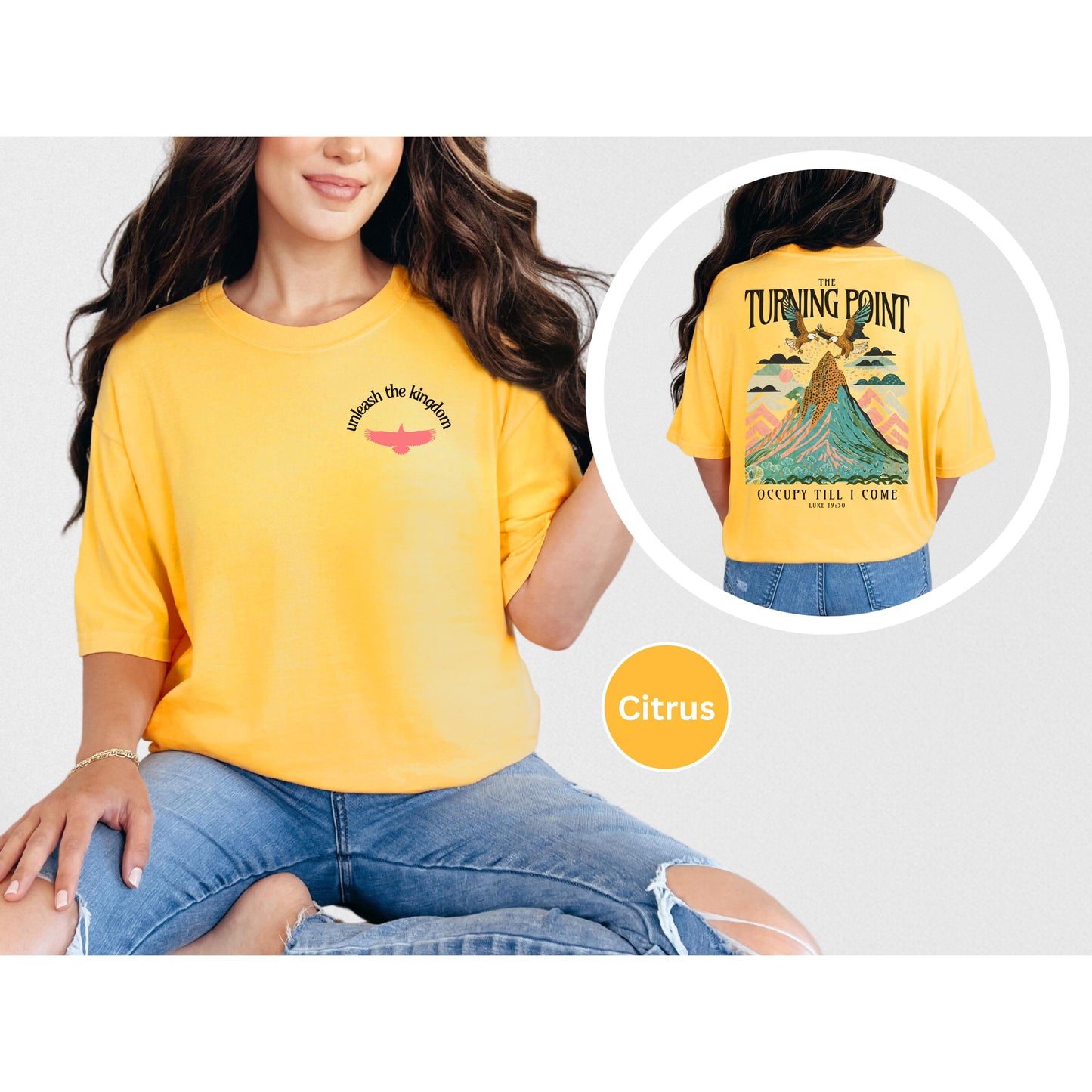 Women’s Christian Comfort Colors Tee – “Turning Point” Luke 19 – Faith Based Shirt - Bible Verse Gift - Trendy Christian Apparel