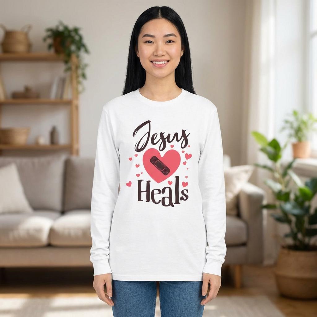 Jesus Heals Christian Long Sleeve Shirt | Faith Based Shirt | Christian Apparel, Gildan Long Sleeve Tee | Christian faith shirt