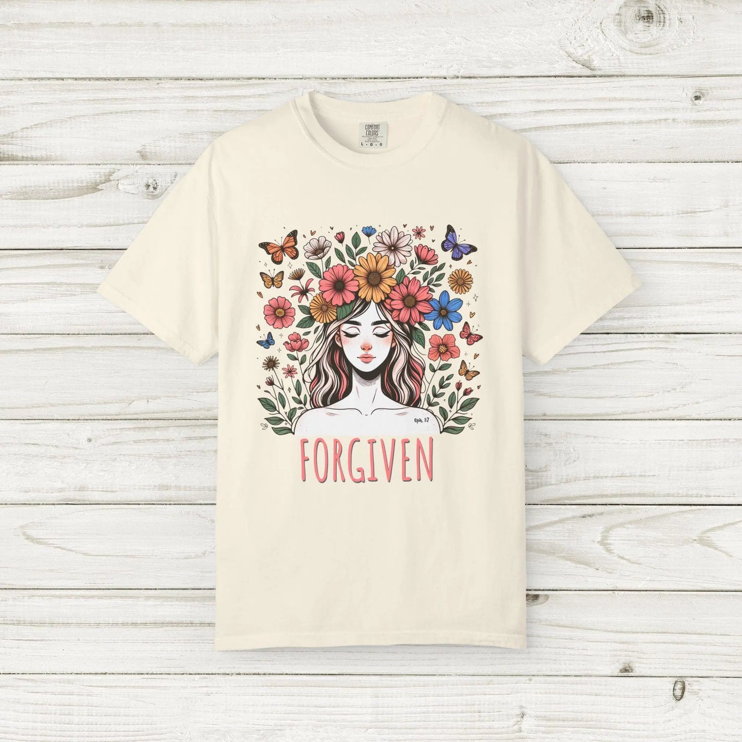 Forgiven Christian Shirt, Floral Faith Tee, Christian T Shirt Women, Bible Verse Shirt, Religious Gift, Comfort Colors 1717 Tee
