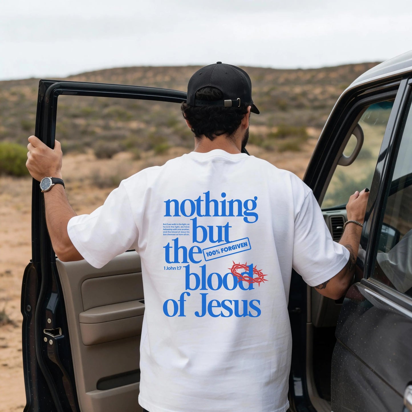 Mens Trendy Christian Tee | Nothing But the Blood of Jesus T-shirt | Christian Scripture Tee | Gift for Christian Dad