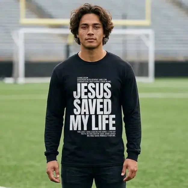 Jesus Saved My Life Shirt | Comfort Colors Long Sleeve Christian Tee | Bible Verse Shirt | Faith Based Apparel | Mens Religious Gift