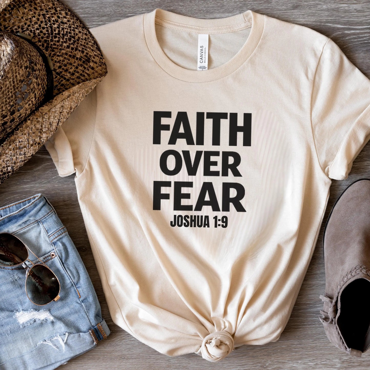 Faith Over Fear Christian Shirt, Joshua 1:9 Tee, Bella Canvas 3001, Bold Faith Shirt, Christian Graphic Tee, Inspirational Gift