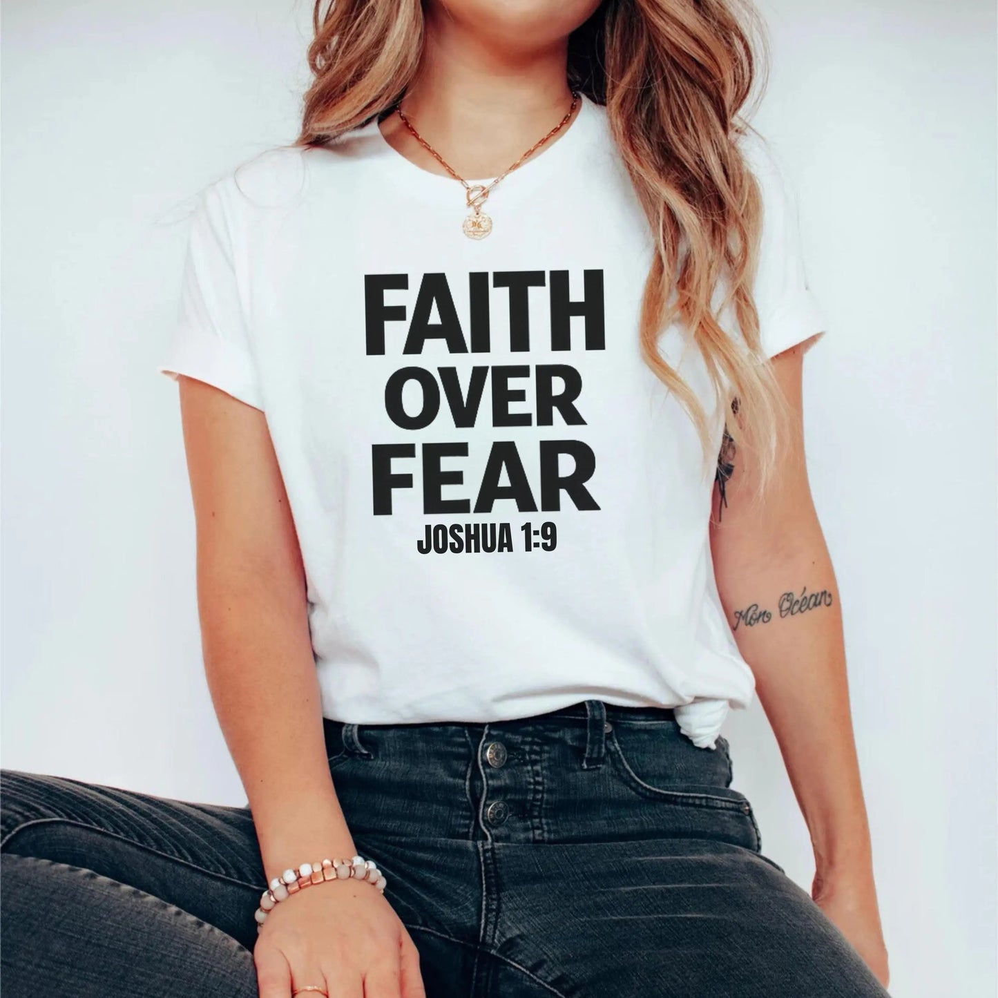 Faith Over Fear Christian Shirt, Joshua 1:9 Tee, Bella Canvas 3001, Bold Faith Shirt, Christian Graphic Tee, Inspirational Gift