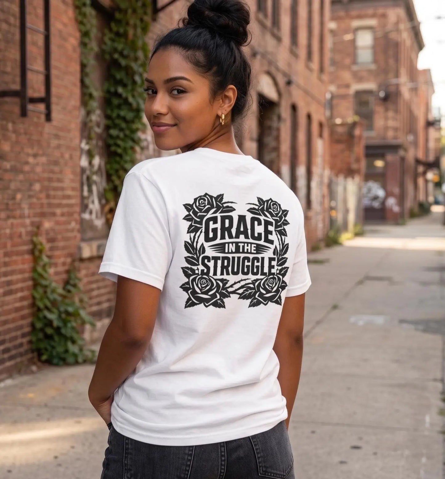 Grace in the Struggle Comfort Colors Tee | Christian Streetwear | Vintage Christian Apparel | Floral Cross Shirt | Floral Faith Shirt