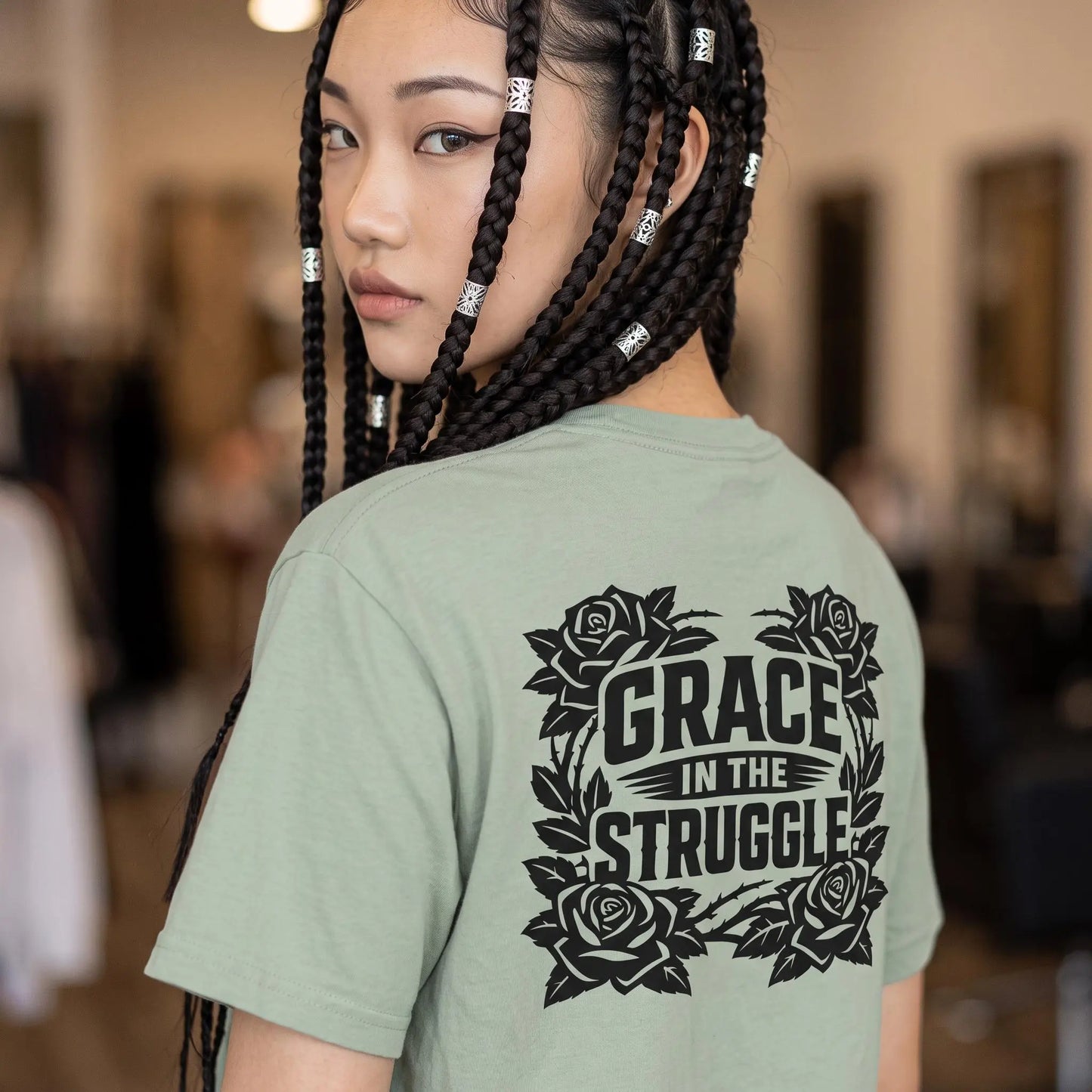 Grace in the Struggle Comfort Colors Tee | Christian Streetwear | Vintage Christian Apparel | Floral Cross Shirt | Floral Faith Shirt