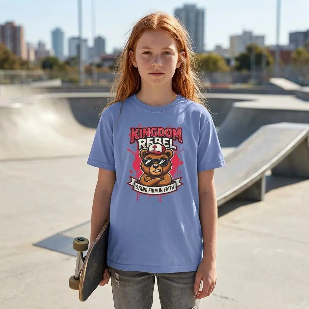 Kingdom Rebel Christian Youth Tee | Faith Based Youth Gift | Cool Church Tee | Christian Streetwear for Kids | Faith-Based Graphic T-Shirt
