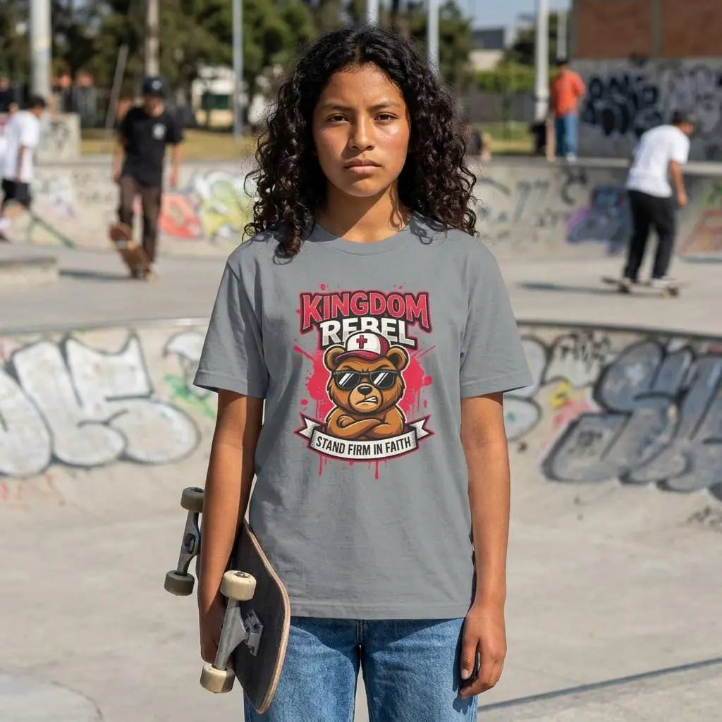 Kingdom Rebel Christian Youth Tee | Faith Based Youth Gift | Cool Church Tee | Christian Streetwear for Kids | Faith-Based Graphic T-Shirt